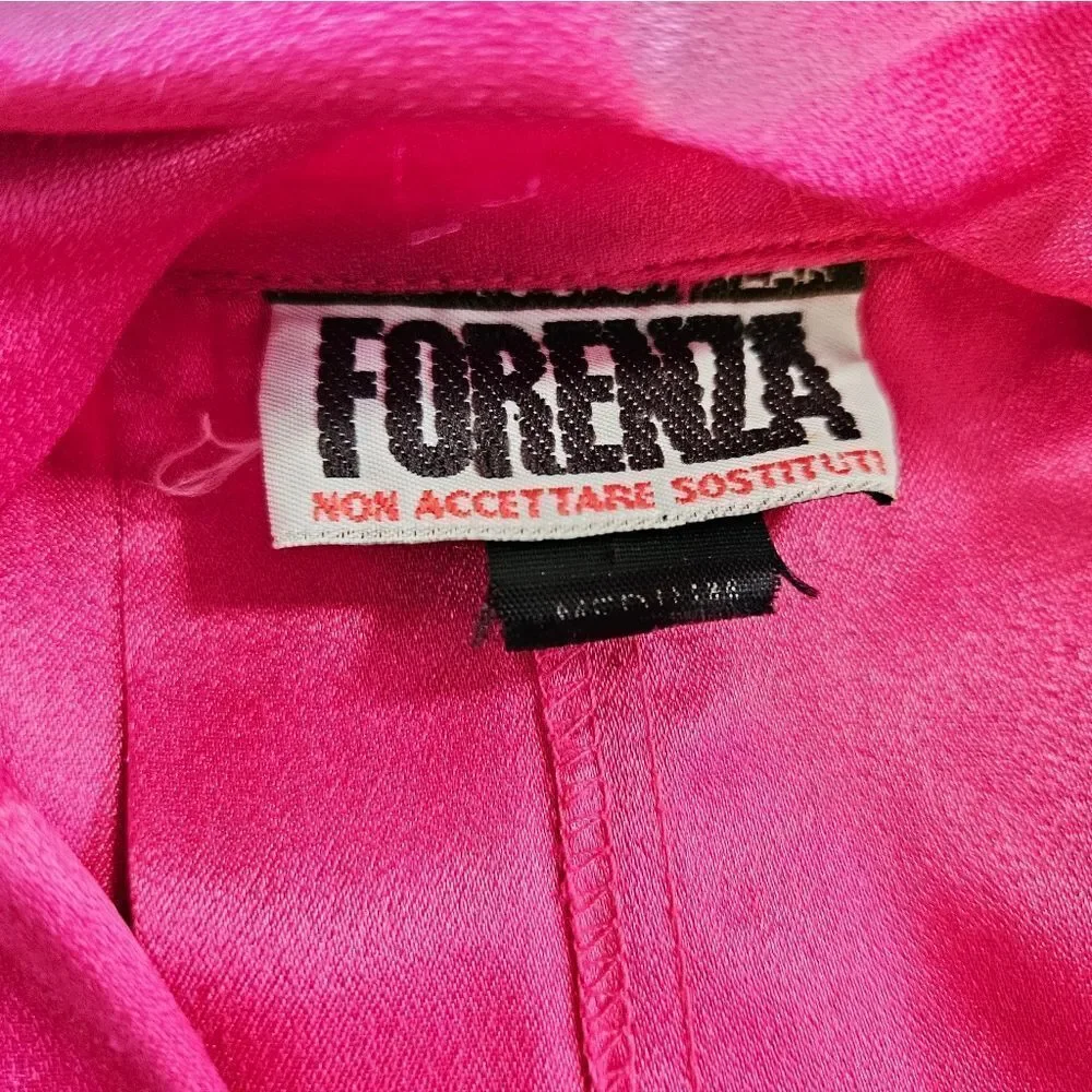 Vintage Forenza 80s Retro Fuchsia Satin Oversized Duster Yoked Waist Pant Set 10